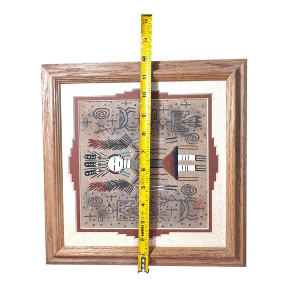 Whirling Log Signed Handcrafted Native American Sand Art Framed Wall 12"x10" - Picture 5 of 6